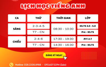 LỊCH HỌC LỚP TIẾNG ANH THÁNG 01/2024