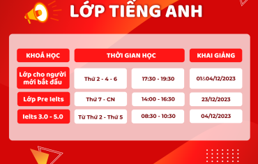 LỊCH HỌC LỚP TIẾNG ANH THÁNG 12/2023