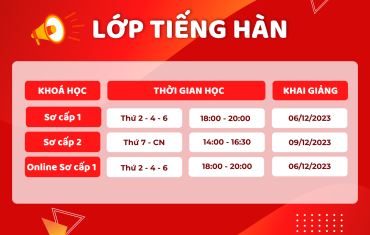LỊCH HỌC LỚP TIẾNG HÀN THÁNG 12/2023