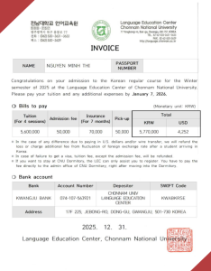 invoice du học hàn quốc